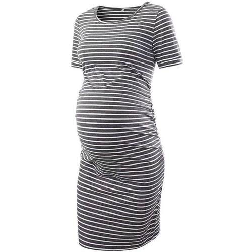 summer New short sleeved maternity dress striped half skirt