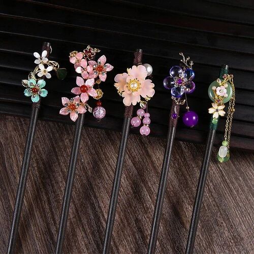 1PC Wooden Hair  Chinese Style Winding Flower Hairpin With T