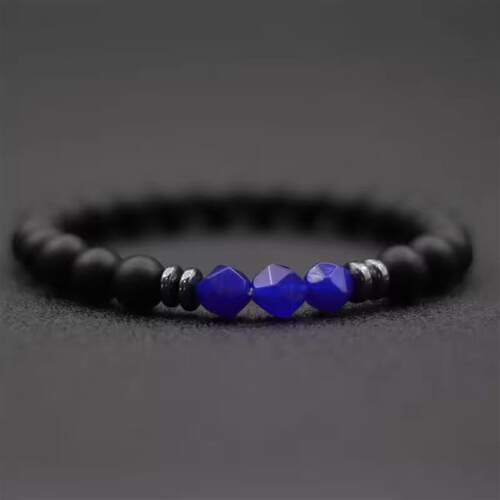 Black agate tiger eye stone blue patterned Bohemian style