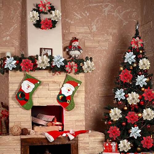 1/5/10pcs 11cm Glitter Artificial Flowers Christmas Decorati