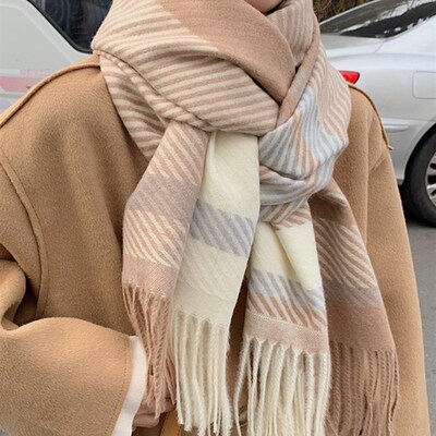 New 2023 Women Scarf Autumn Winter Vintage Preppy Style Plai