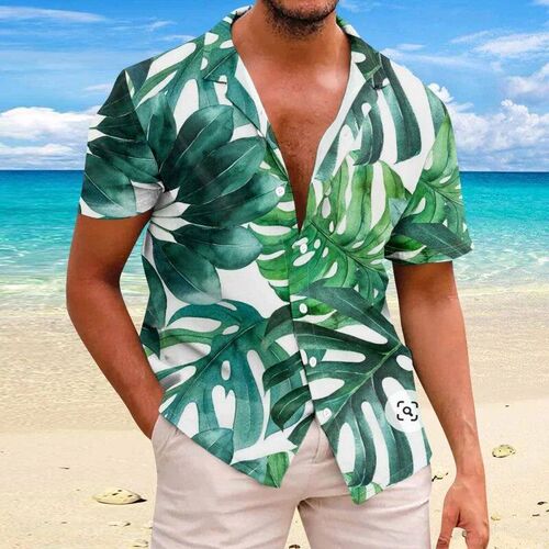 New Beach Flower Mens Shirt d Print Hawaiian Short Sleeve
