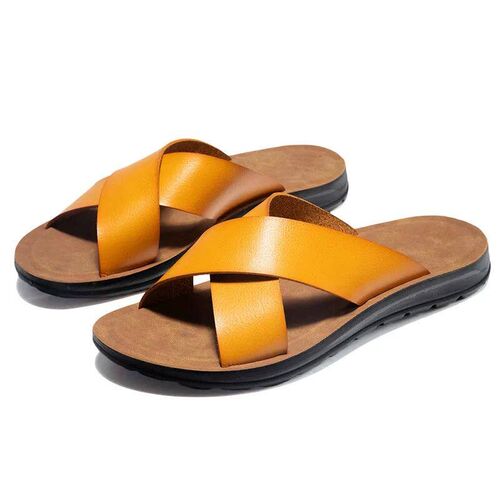 Italian PU Leather Slippers Men Summer Shoes Indoor Outdoor