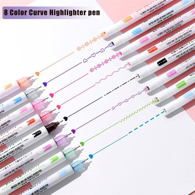 8pcs Dual Line Contour Markers, Dual Tip Curve Pens, Multico