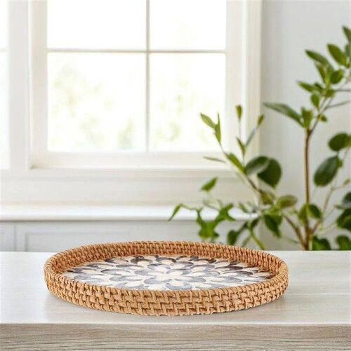 Handmade Rattan Fruit Tray Colorful Woven Basket Round Dark