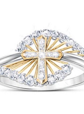 Chen Rui electroplating two-color ring with diamond cross tw