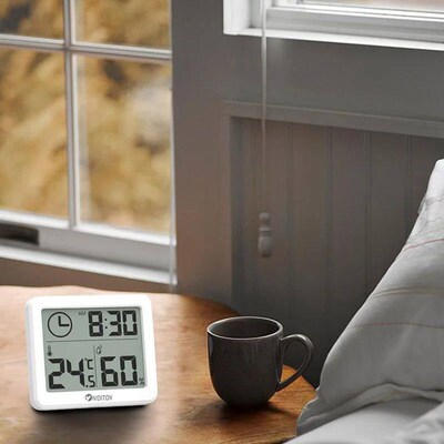 Digital Desk Wall Clock with Temperature Humidity Large Disp