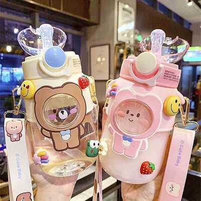 720ml Kids Water Bottle For Children Straw With Stickers Cut