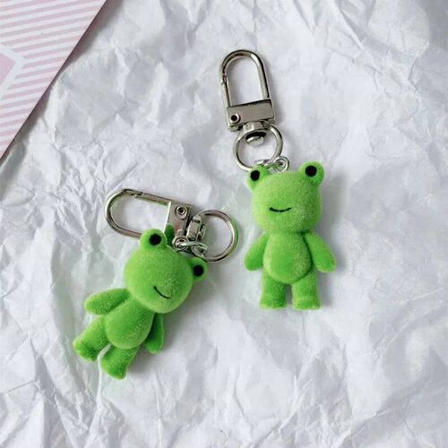 Cute 3D Flocking Frog Keychain Flocked Little Frog Couple Mo