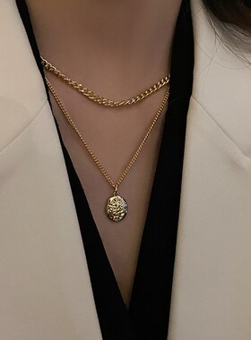 Double Layer Necklace Girl欧美轻奢小众气质钛钢双层项链女