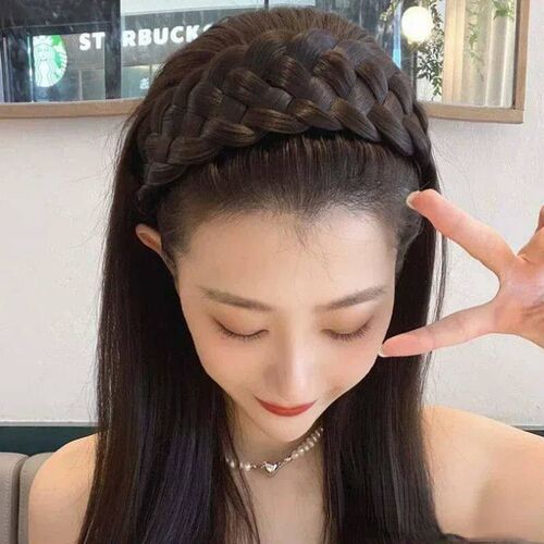 Women Wide Wig Beadbands Fashion Fishbone Braids Hairbands G