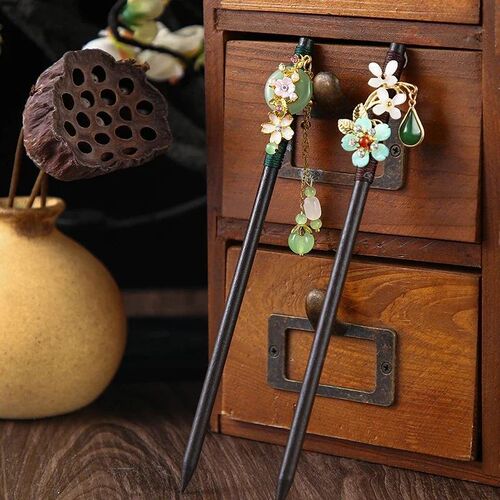 1PC Wooden Hair  Chinese Style Winding Flower Hairpin With T
