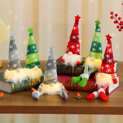 Light Up Knit Doll - Leg Hanging Santa with Star Hat Gift