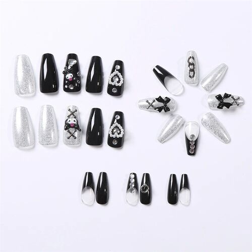 24Pcs 3D kuromi press on nails Y2K Cartoon Handmade Fake Nai