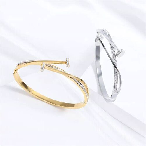 Luxury Unique Double Crystal Nail Head Cross Stainless Steel