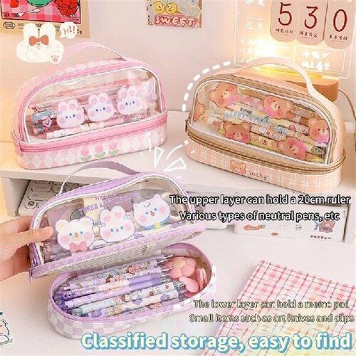 Kawaii Cartoon Large Capacity Transparent Double Layer