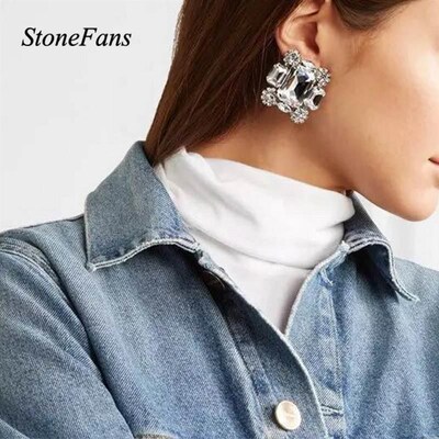 StoneFans New Square Clip Earrings no Hole Wedding Jewelry W
