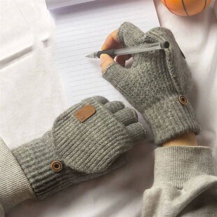 1 Pair Knitted Flip Gloves Wool Gloves Exposed Finger Thicke