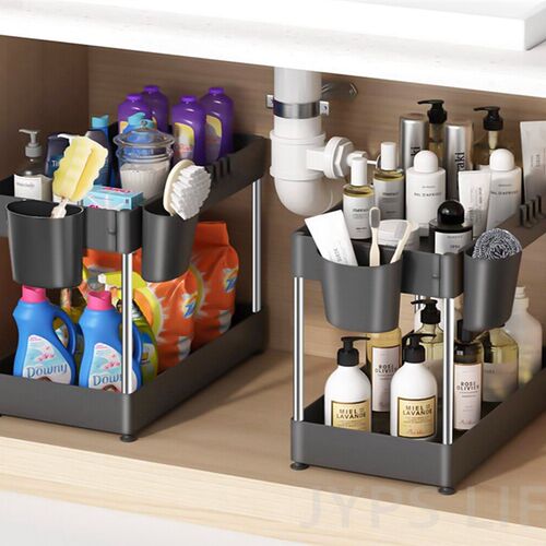2 Layer Sink Storage Rack With Hook Multifunctional Storage