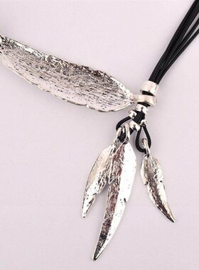 New Bohemian Style Rope Chain Leaf Feather Pattern Pendant F