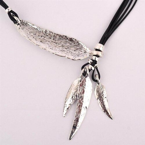 New Bohemian Style Rope Chain Leaf Feather Pattern Pendant F