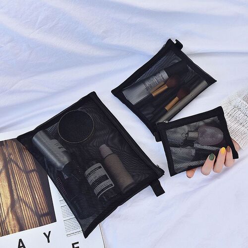 Casual Zipper Toiletry Wash Bags Black Make Up Transparent M