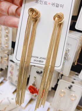 2021High-end luxury long metal tassel hanging earrings, gold