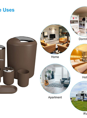 6Pcs Bathroom Accessories Set Bath Ensemble Soap Dish Trash