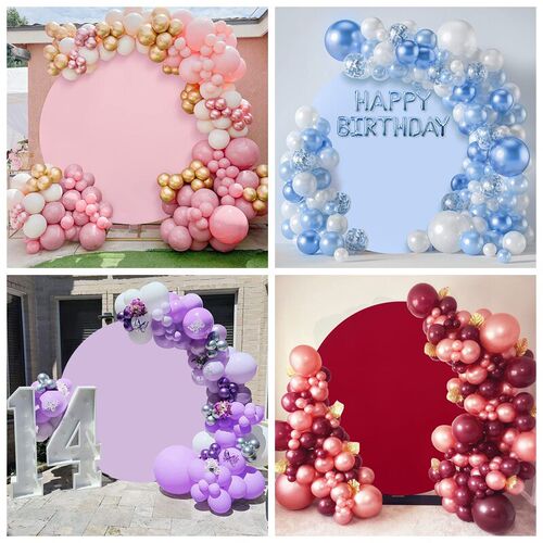 White Round Backdrop ver For Party Pink Black Circle Backdro