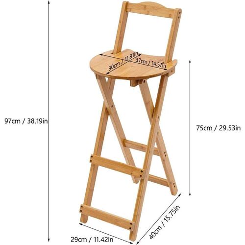 Bamboo Wood Folding Bar Stool Portable Chair with Back Kitch