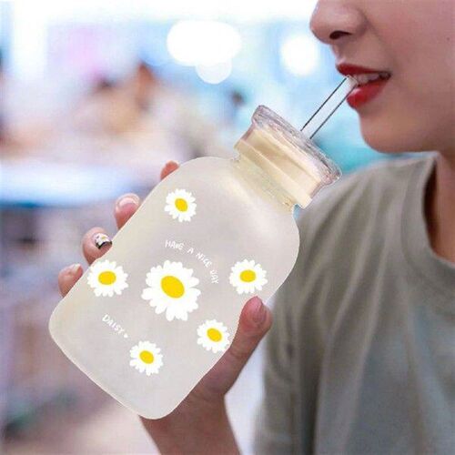 Milk Juice Cute Water Bottle With Straw And Scale 2 Lids