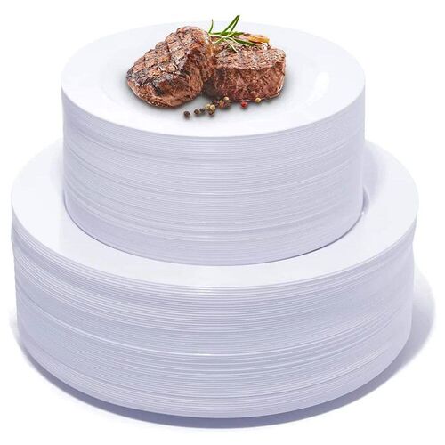 White Round Plastic Plates-Disposable Dinner Plates Cake Pla