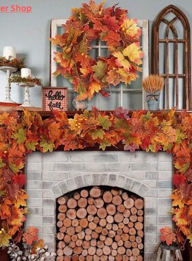 1PCS Autumn Christmas Wreath Hanging Vine Maple Leaf Garland