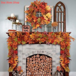 Wreath Garland 1PCS Christmas Maple Leaf Vine Autumn Hanging