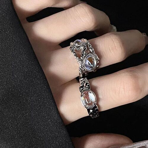 Korean Crystal Opal Irregular Ring for Women Zircon Star Ope