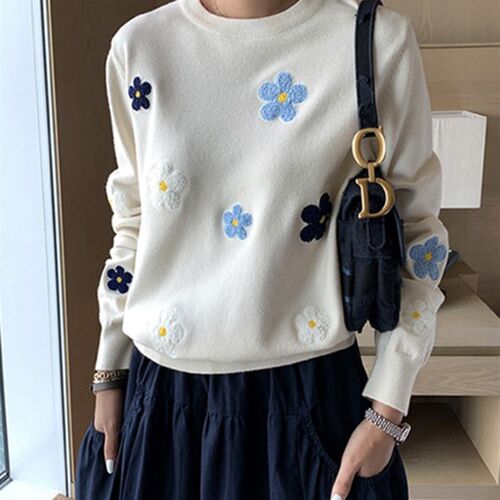 Korean Floral Emobroidery Pullover Sweater High Quality Wome