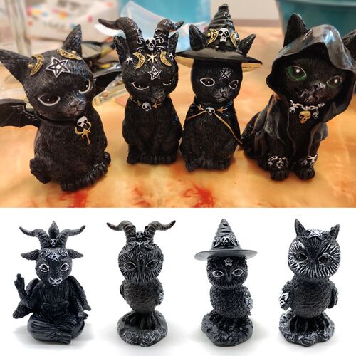 Resin Figure Wizard Figurines Black Magic Cat Ornaments Tabl