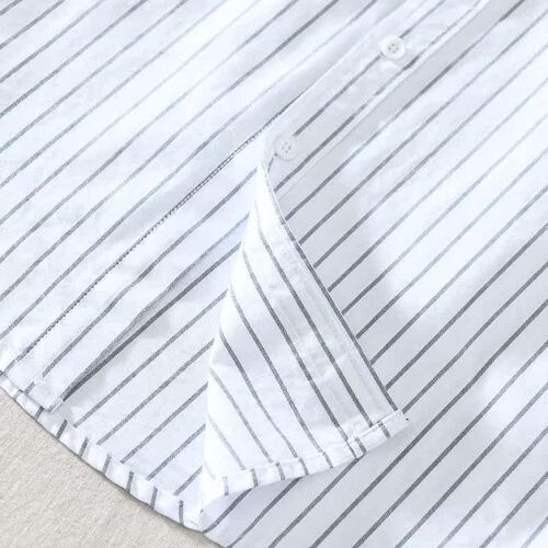 -Four Seasons New White Striped Youth Loose Daily Lapel Cott