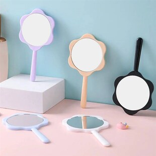 Travel Handle Makeup Mirror Flower Shaped Round Hand Cosmeti