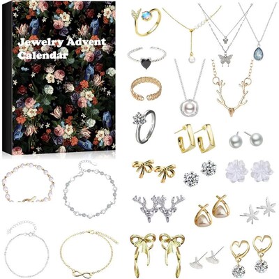 Advent Calendar 2025 with Bracelets Necklace Ear Rings Rings