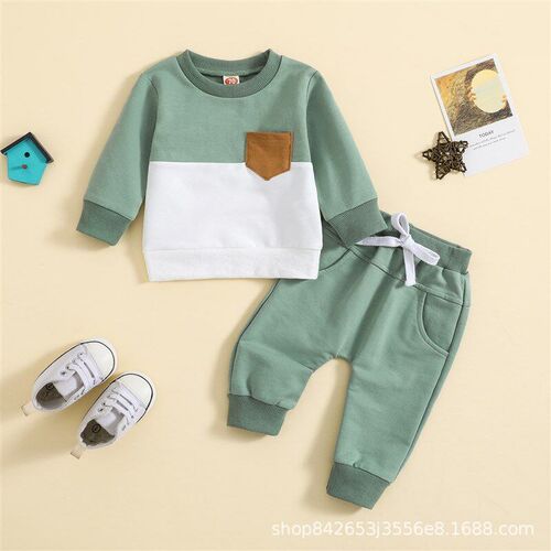 Boys AutumnWinter Outfit Kids Round Neck Long Sleeve Long Pa
