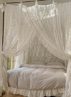 家用落地式白色蕾丝宫廷蚊帐三开门1.5m床公主风民宿卧室亚麻床幔