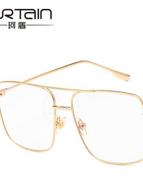 。Large square metal flat lens RETRO art polygonal spectacle