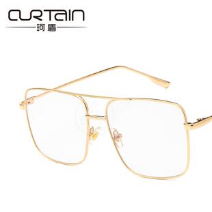 。Large square metal flat lens RETRO art polygonal spectacle