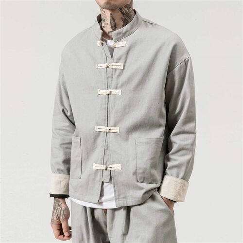 Vintage Large Size Autumn and Winter Cotton Linen Mens Casu