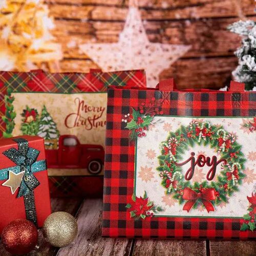 12PCS Christmas Gift Packaging Bag Santa Claus Snowman Elk G