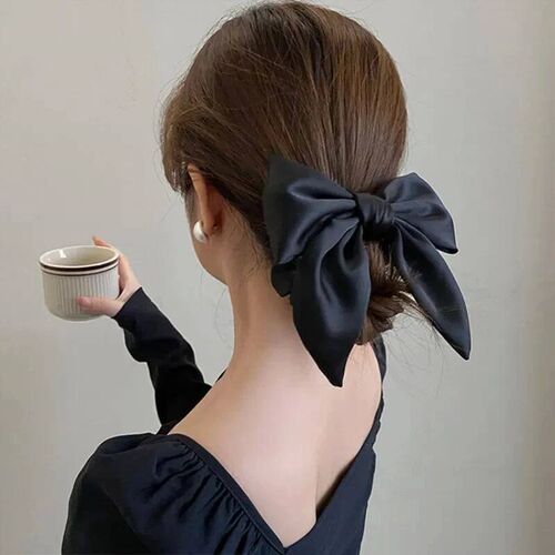 Elegant Bow Ribbon Hair Band Women Hair Tie Girls Solid Sati