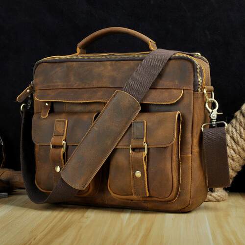 Leaokuu Men Real Leather Antique Style Coffee Briefcase Bus