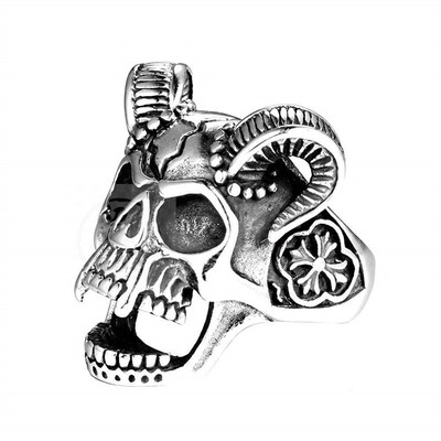 -Vintage Gothic Punk Ring Skull Goat Head Animal Mens Ring