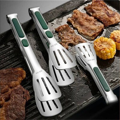 Non-Slip Stainless Steel Food Tongs Meat Salad Bread Serving
